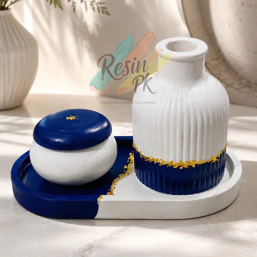 Pop decorative mini vase set Royal blue & White